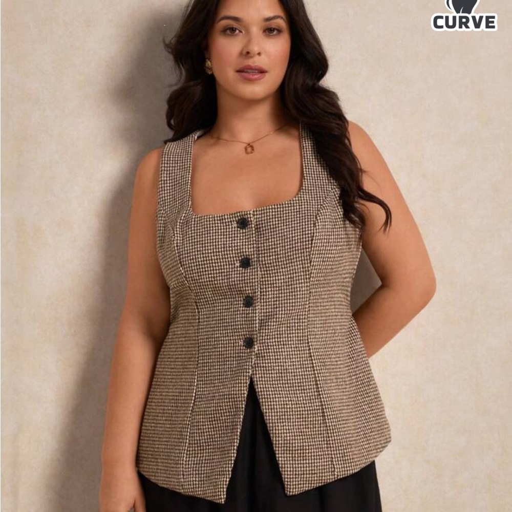 SHEIN Black and Tan Checkered Vest